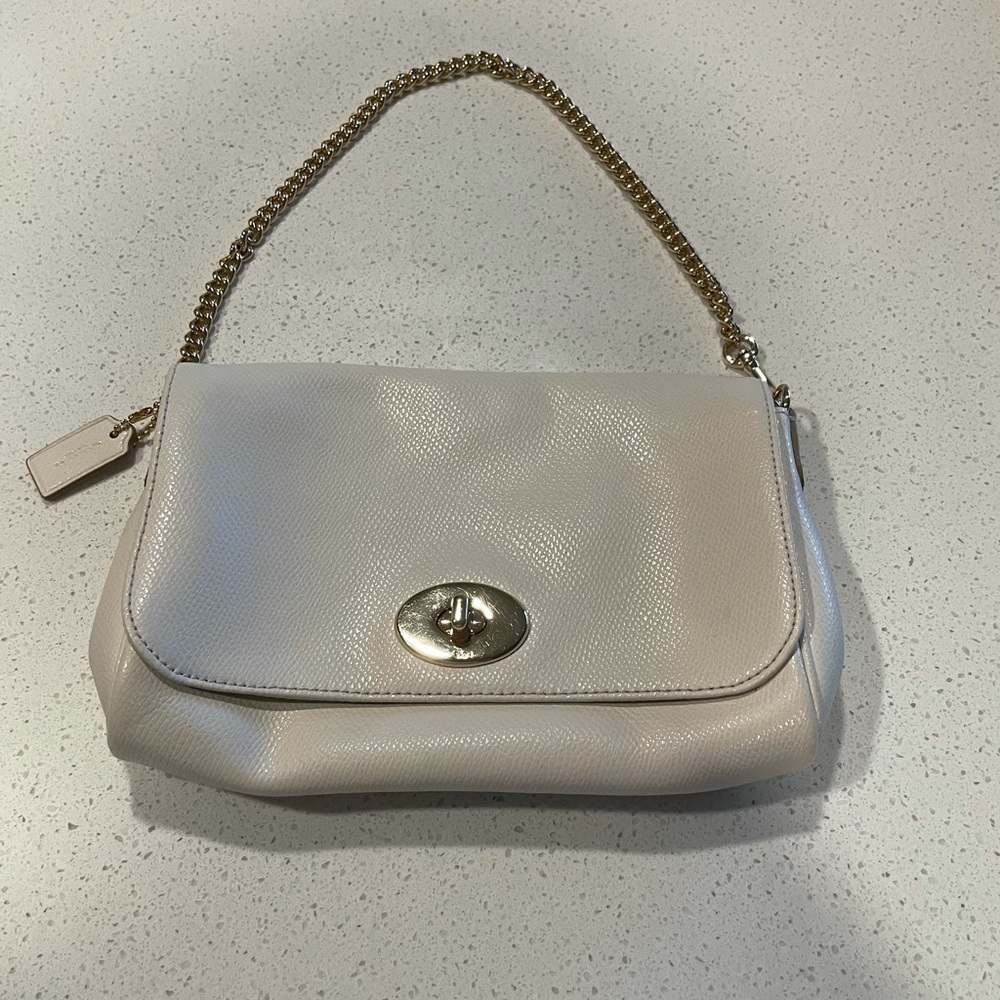 Coach white with gold clutch